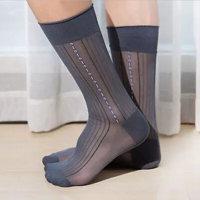 Mens Soft Ultra Thin Dress Socks Silk Sheer Business Sock Nylon Work Translucent • $3.61