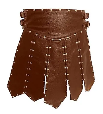 Mens Real Leather Studded Kilt Brown Skirt Heavy Duty Pleated Utility Kilt LARP • $99.99