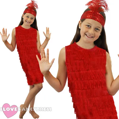 Girls Red Flapper Dress And Headpiece 1920's Fancy Dress Charleston Costume S-xl • £14.99