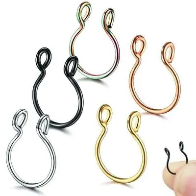 Fake Septum Ring Silver Gold Nose Cuff Non Pierced Jewellery Ring Faux Piercing • £1.99