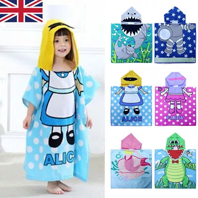 Kids Boys Girls Cartoon Hooded Towel Soft Bath Beach Swimming Towel Poncho UK • £6.95