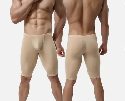 Mens Underwear Ice Silk Long Boxer Briefs Gym Sport Tights Sleepwear Bottoms • $7.99