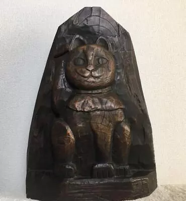 MANEKI NEKO Lucky Cat Large Wooden Statue 21.8 Inch Japanese Antique Figurine • $621.60