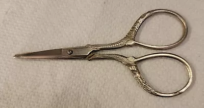    Scissors Vintage  Silver Toned Sewing Scissors Scrollwork Trim Work  • $12.99