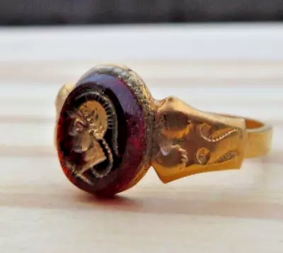 Nos Vintage Art Deco Hammered 2 Cobra Snakes Roman Glass Adjustable Ring Metal 7 • $25.99