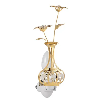 24k Gold Plated Swarovski Crystal Studded Flowers In Vase Night Light Ul Listed • $31.95