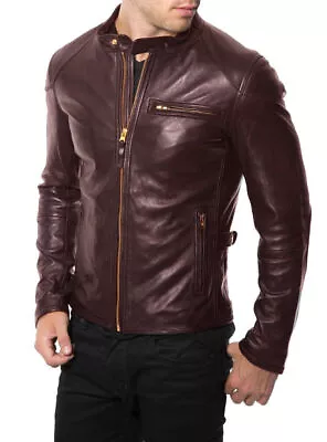 Men's Genuine Lambskin Leather Jacket Bomber Biker Motorcycle Slim Fit Soft Coat • $99.99