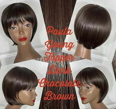 Paula Young Mid-Length Topper VersaFiber Dark Chocolate Brown Curlable Clip-In  • $24.99