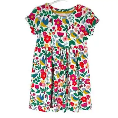 Mini Boden Girls Colorful Birds Floral Fit & Flare Dress 3-4Y Red Green Cotton • $17.49