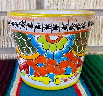 Mexican Ceramic Flower Pot Planter Folk Art Pottery Handmade Talavera #1 • $19.99