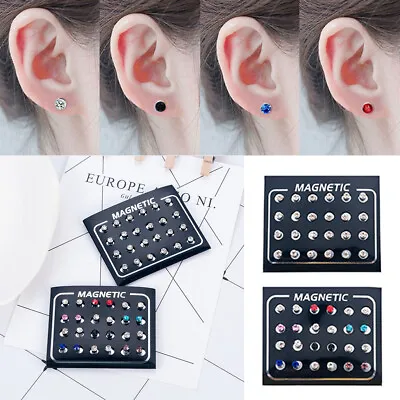 12 Pairs Men Women Non Piercing Ear Stud Clip On Round Magnetic Earrings New • $2.75