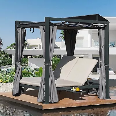 Domi Aluminum Outdoor Daybed Retractable Canopy Bed Double Chaise Lounge Grey • $854.99