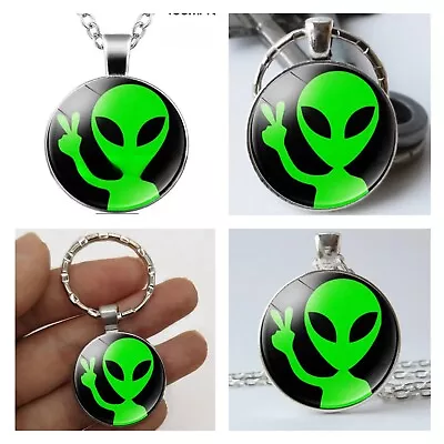 New: UFO Collection: Round Alien Key Ring & Alien Necklace (2 Pieces) • $5.99