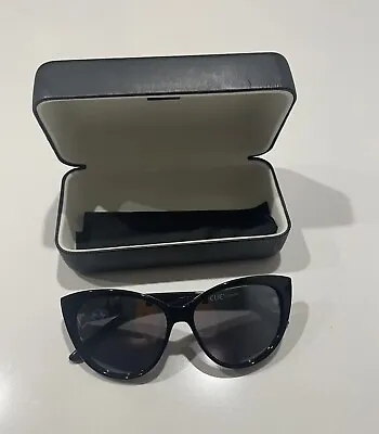 CUE - Black Cat Eye Sunglasses With Case & Cloth - Good Condition RRP $215 • $39