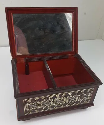 Vintage SANYO Faux Wood Inlay MUSIC JEWELRY BOX Plays LOVE STORY Brown & Gold • $12.60