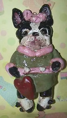 Folk Art Boston Terrier Dog Doll Ornament Nostalgic Vintage Original  • $48