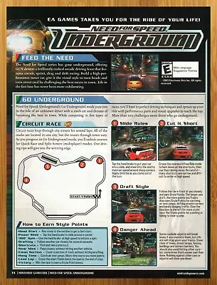 2004 Need For Speed: Underground PS2 Xbox Gamecube Print Ad/Poster Promo Art • £14.45
