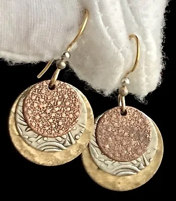 Vintage Mix Metal Round Multi Layer Hammered Design Drop Dangling 1” Earrings 5g • $35