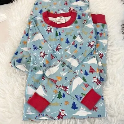 Hanna Andersson Kid’s Size 130cm/US 8 Skiing Santa’s Pajama Top & Bottom Set • $20