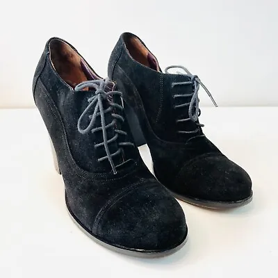 Manas Lea Foscati Size 40 9 Black Suede Ankle Boots Booties With Block Heel Shoe • £79.96