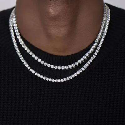 Women Men Gold Silver Tennis Chain 4MM 5MM Hip Hop Iced Out Diamond Necklace • £6.99