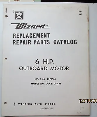 1968 WIZARD PARTS CATALOG 6HP  Outboard Motor • $6.99