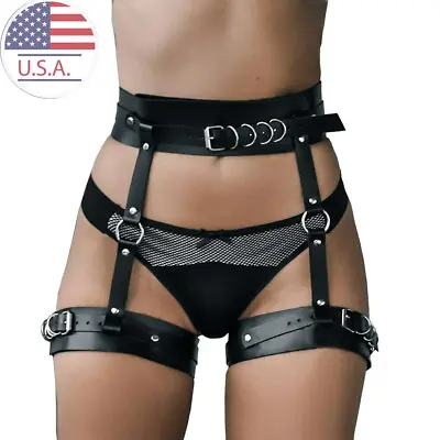 Women Leather Harness Belt Wide Waist Leg Suspender Garter Belt Adjustable US • $15.80