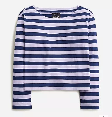 J.Crew Cropped Boatneck T-Shirt In Striped ~ Size Large • $34.99