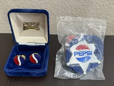 Vintage Pepsi-Cola Co. Logo Enamel Cuff Links In Box + Bolo Tie Employee Gift • $50