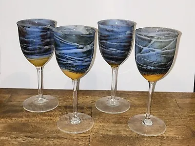 Steven Maslach Volcano Art Glass Wine Signed Set Of 4 • $600