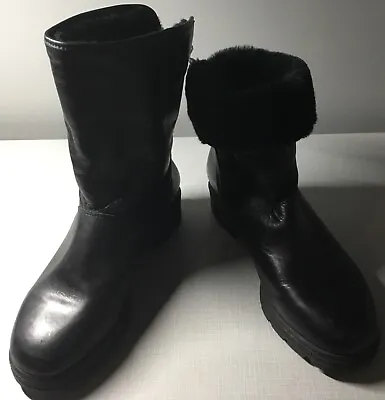 La Canadienne Womens Size 8.5 M Black Leather High Ankle Fur Lined Boots Bootie • $75