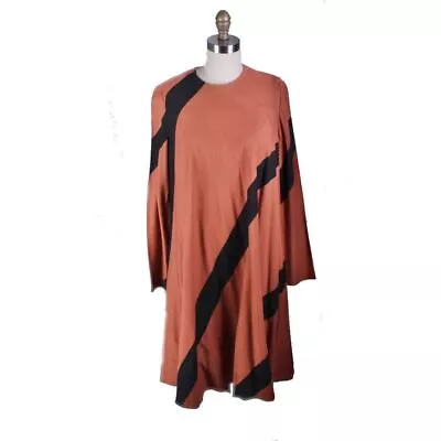 Vintage 1970s Vuokko Designer Iconic Tent Dress Black Cinnamon  Stripes 40 M • $499