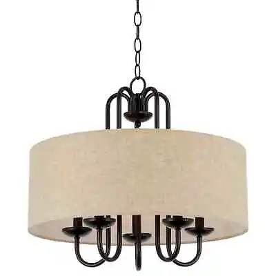 Kira Home Gwenyth 20  5-Light Modern Drum Chandelier + Oatmeal Fabric Shade Oil • $49.40