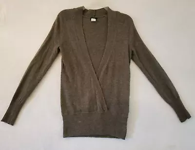 J.Crew Sweater Women XS Brown Faux Wrap Deep V Neck Long Sleeve Wool/Cashmere • $22.50