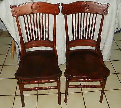 Pair Of Carved Cherry Sidechairs / Dinette Chairs  (SC44) • $499