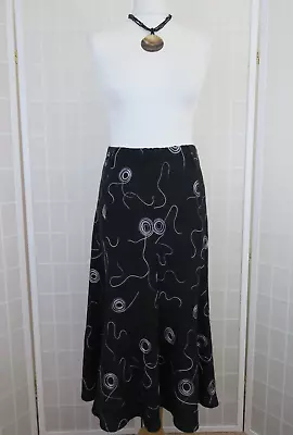 Saloos Flare Skirt Size 16 Long Black White Lilac Embroidered Elasticated Summer • £14