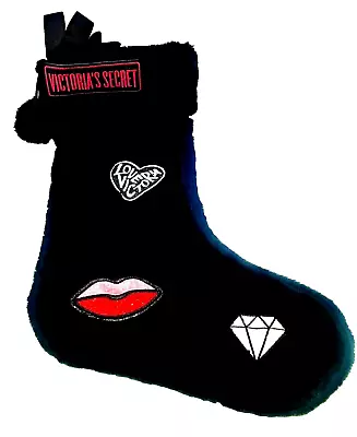 Victoria's Secret Christmas Stocking Pom Pom Diamond Lips Plush Patch Heart • $12.95