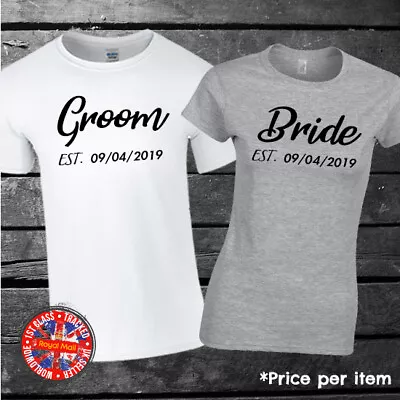 Bride & Groom Personalised Matching T-shirt Set Couples Wedding Honeymoon • £9.99