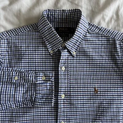 Mens Ralph Lauren Oxford Shirt Size Small (S) In Blue Gingham Check Pattern • £14.99