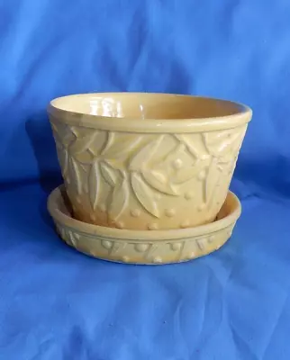 McCoy Yellow Leaves & Hobnail 3 1/4  Flower Pot Attached Saucer • $14.99