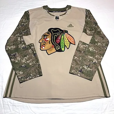 Adidas NHL Chicago Blackhawks Military Salute Camo Stitched Hockey Jersey Sz 54 • $142.64