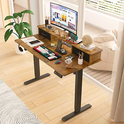 Advwin Electric Standing Desk With Monitor Stand And Drawers Walnut • $229.19