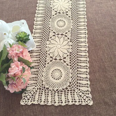 Cotton Vintage Hand Crochet Lace Doily Table Runner Cloth Mats Floral 35x85cm • £11.77