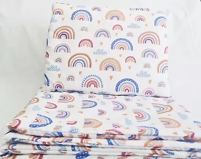 4 Pc BEDDING SET COT/COT BED BABY  Quilt Cover Pillowcase Pillow  Rainbows Blue • £24.99