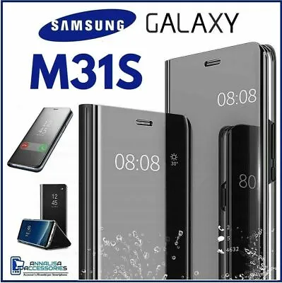 For SAMSUNG GALAXY M31S CLEAR VIEW FLIP CASE SMART BOOK MIRROR LUXURY STAND • $15.29