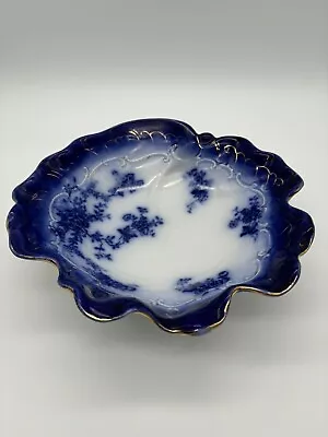 Antique La Belle China Flow Blue Serving Bowl 9.75” Gold Trim • $58.97