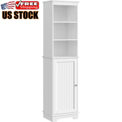 Storage Cabinet Tall Slim Single Door Open Shelves MDF Metal Home Small Space • $113.99