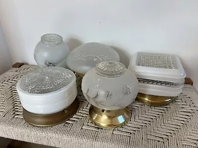 🍊Vintage Mid Century  Flush Mount Ceiling Light Fixture Lot Of 5 | Glass Nice! • $80