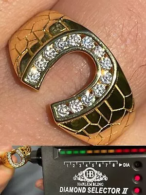 14k Gold Plated Lucky Horseshoe Ring Iced MOISSANITE HipHop Passes Test Sz 6-13 • $66.05