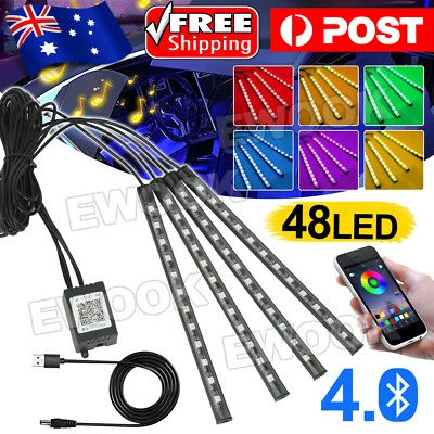 $15.95 • Buy 4X 48LED RGB Car Interior Footwell LED Strip Lights USB Remote Control Music AU